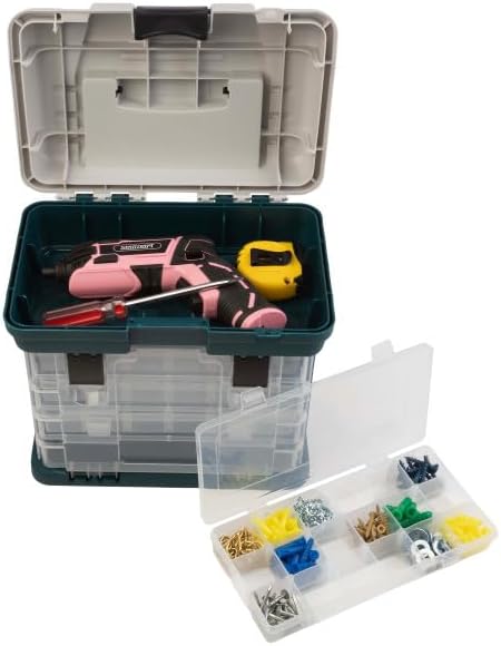 Portable Tool Box - Small Parts Organizer with Drawers and Customizable Compartments for Hardware, Fishing Tackle, Beads, or Crafts by Stalwart (Gray) (Pack of 2)