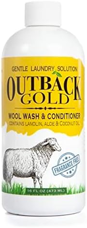 Outback Gold Wool Wash 16 oz, Unscented, pH Neutral, Made in USA | Plant-based, enzyme-free, fragrance-free pH-neutral wash for wool, cashmere, silk, sheepskin & baby items. HE compatible.