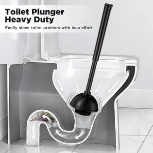 Toilet Brush & Plunger Set - Toilet Bowl Brush and Holder, 2 in 1 Bristle Toilet Brush & Plunger Set for Bathroom