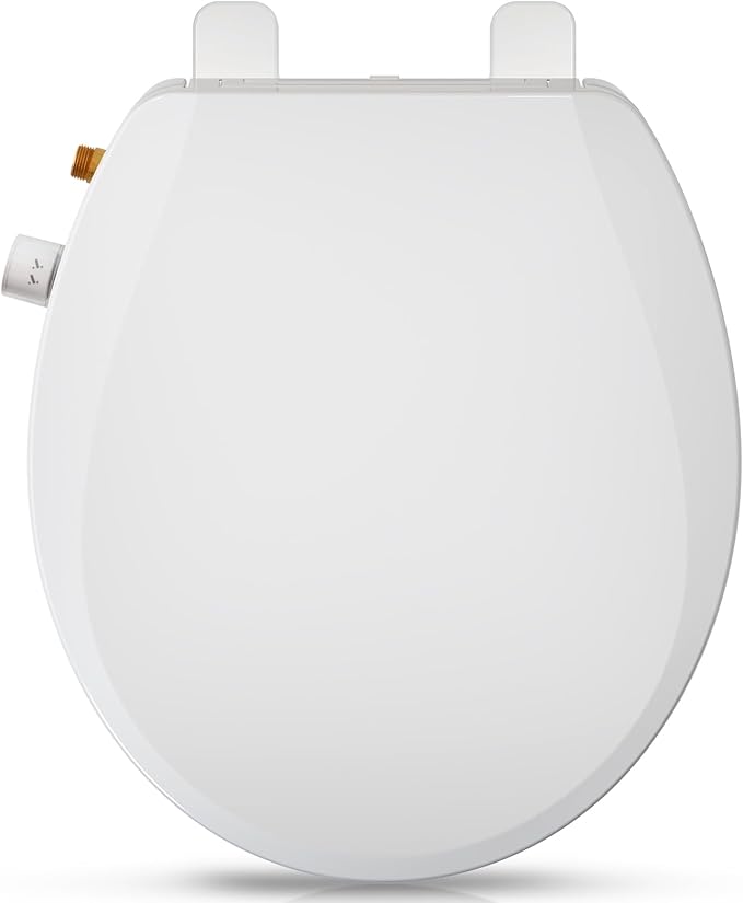 Clirass Round Bidet Toilet Seat with Quiet-Close, Non-Electric Bidet Mode with Dual Nozzles, Fit Round Toilet Seat, Adjustable Water Pressure with Brass inlet (Round)
