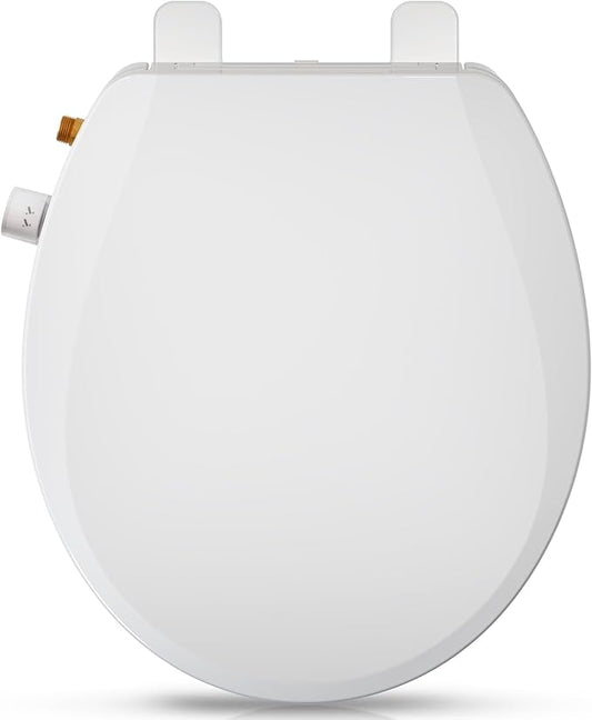 Clirass Round Bidet Toilet Seat with Quiet-Close, Non-Electric Bidet Mode with Dual Nozzles, Fit Round Toilet Seat, Adjustable Water Pressure with Brass inlet (Round)