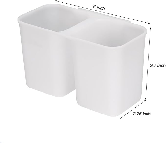 SANNO Dish Rack Utensil Holder, Hanging Cutlery Drainer Caddy with Hooks, 2 Compartment Flatware Organizer for Forks, Spoons, Knives, Fits Over Most Dish Drying Racks, White