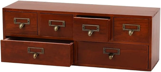 Apothecary Drawers Wooden Storage Box with 6 Drawers Vintage Countertop Wooden Drawers Apothecary Cabinet Library Card Catalog Cabinet （BROWN）