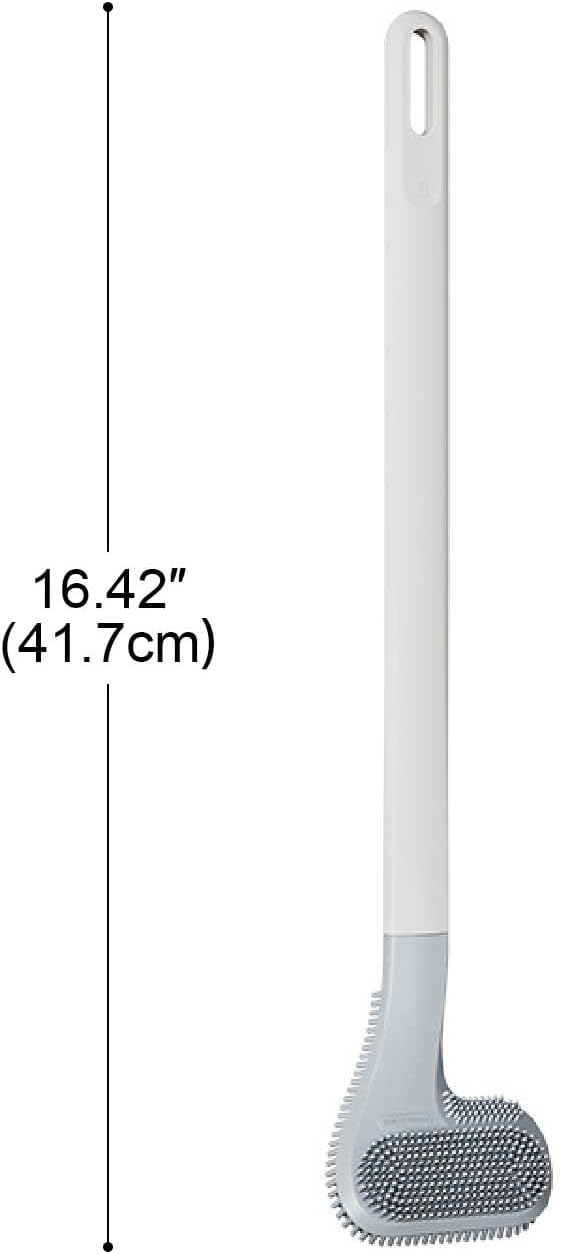 Toilet Brush, Long Handle Golf Toilet Brush with Holder 360° Deep Cleaning Flexible Silicone Toilet Cleaner Brush Wall Mounted for Bathroom (2Pcs White Brush)