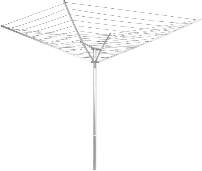 Household Essentials Collapsible Umbrella Clothesline Outdoor Dryer in Aluminum Arms and Steel Post, Silver