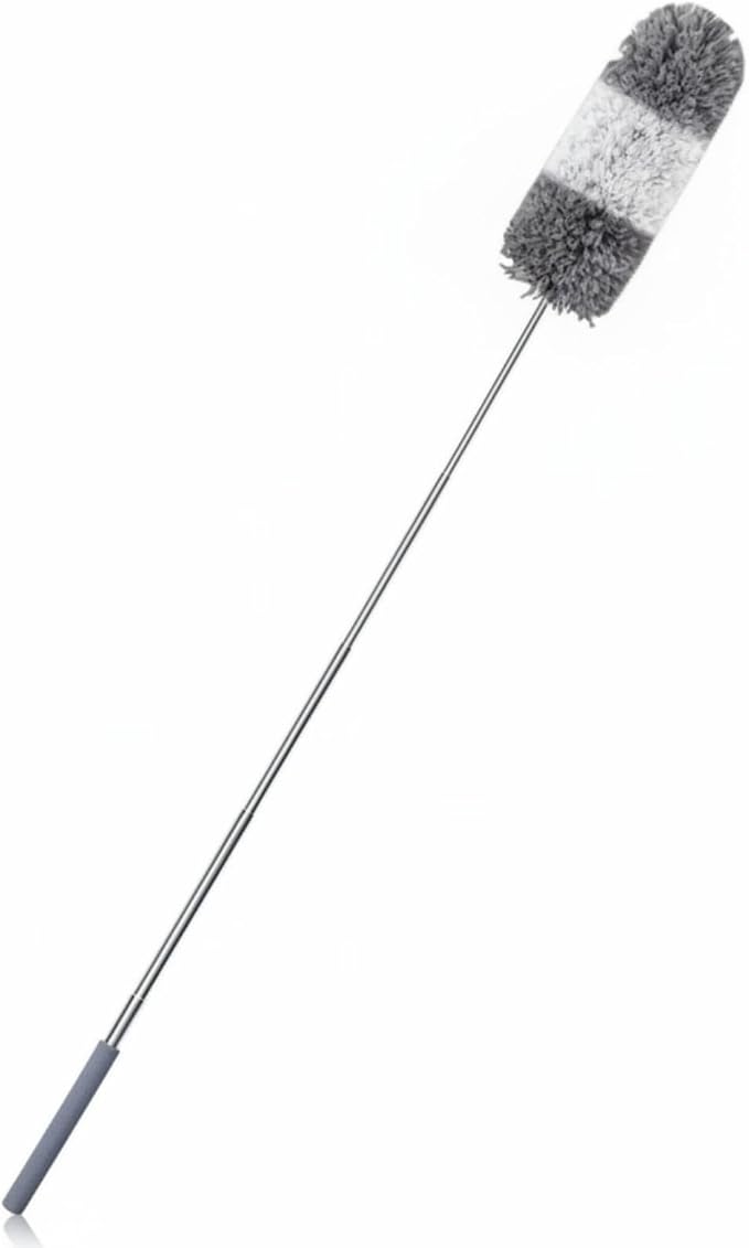 Tanlade 1 Pcs Microfiber Feather Duster for Cleaning, Extendable 13-31 Inch Ceiling Fan Duster with Bendable Head, Washable Tools for Ceiling Fans, Furniture, Car, Cobwebs (Gray White)