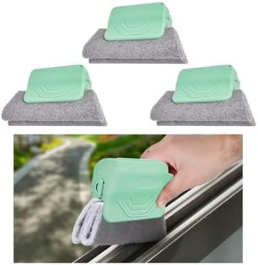 3PCS Car Magic Window Track Cleaner, Vehicle Window Groove Cleaning Brush Tools Set with Handheld, Automotive Air Conditioner Vents Narrow Gaps Clean Brush, Universal Fit (Green)