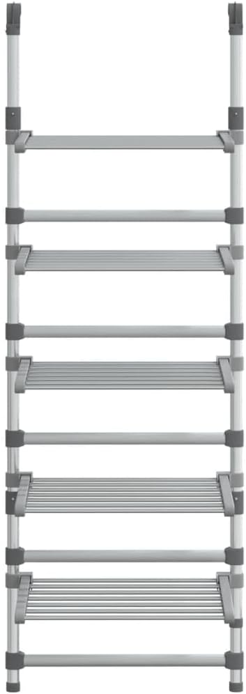 Bowery Hill 5-Tier Aluminum Hanging Laundry Drying Rack, Adjustable Height 57.9"-73.6", Space-Saving Foldable Design, Silver Finish, Wall or Door Mount, Compact Clothes Airer for Home Drying