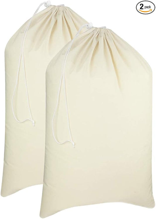 COTTON CRAFT Extra Large Laundry Bags - 2 Pack Washable Utility Bag - 28x36 | Heavy Duty Durable Cotton Canvas Drawstring Closure Laundry Bag - Dorm Basket Hamper Liner Toys Clothes Organizer Sack
