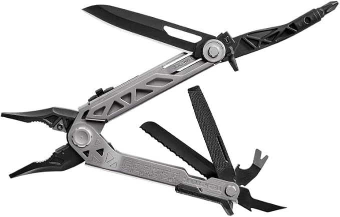 Gerber Gear Center-Drive Multitool - Includes 3.25” Outboard Knife, Pliers, Pry Bar, Bottle Opener & Awl - Comes with Bit Set & Sheath - Silver & Black