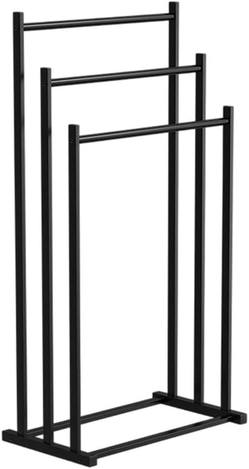 3-Tier Metal Towel Rail, Freestanding Towel Holder, Floor Standing Design, Black for Bathroom, Clothes Airer & Bathroom Accessories, Modern and Stable for Bedroom, Bathroom (Black)