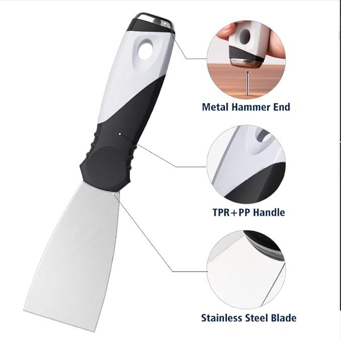 Mister Rui 2-Pack 10-in-1 Putty Knife, Stainless Paint Scraper, Wood Tool | 2-pack 10-in-1 putty knife and paint scraper set. 2-inch stainless steel blade. Ideal for painting, woodwork and scraping
