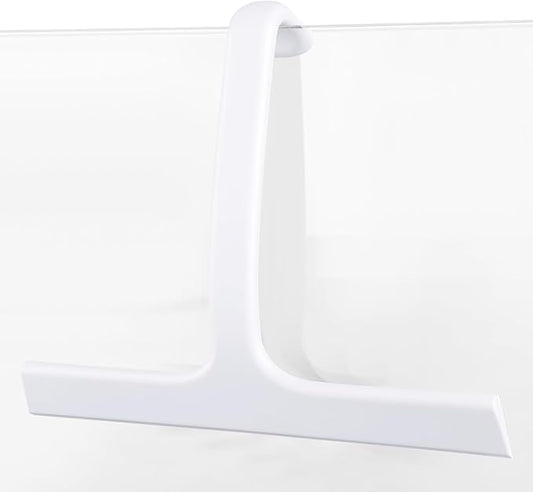 wlich Squeegee for Shower Glass, 10" Shower Squeegee for Glass Doors, White | One-piece no-drill design, flexible silicone squeegee for window cleaning, streak-free cleaning bathroom, easy installation
