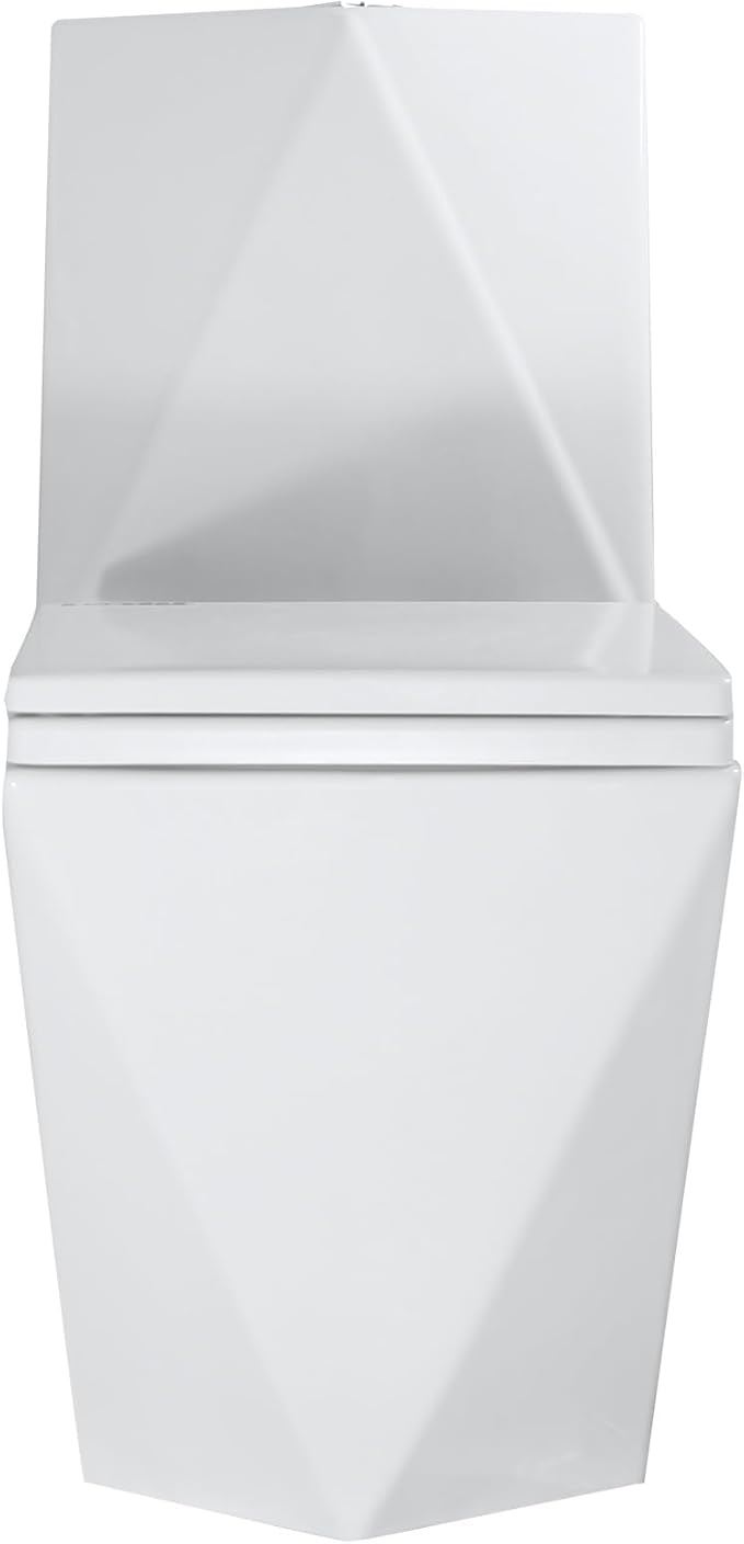 WinZo Rectangular Modern One Piece Toilet with Diamond-shaped Sleek Design Square Dual Flush Gold Button Elongated Soft Closing Seat, White