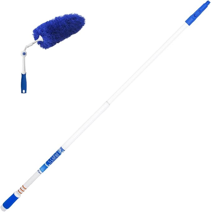 Unger Connect and Clean Microfiber Duster with Pivoting Handle & 4' Steel Telescopic Pole, High-Access Dusting and Cleaning, Dusting Tools, Cleaner Tool for Windows, TVs, Moldings, Cabinets