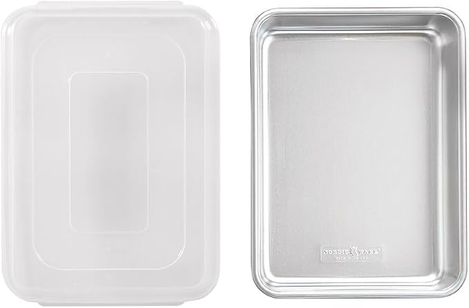 Nordic Ware Natural Aluminum Commercial Cake Pan with Lid, Rectangle Pan with Lid Silver, 9 x 13