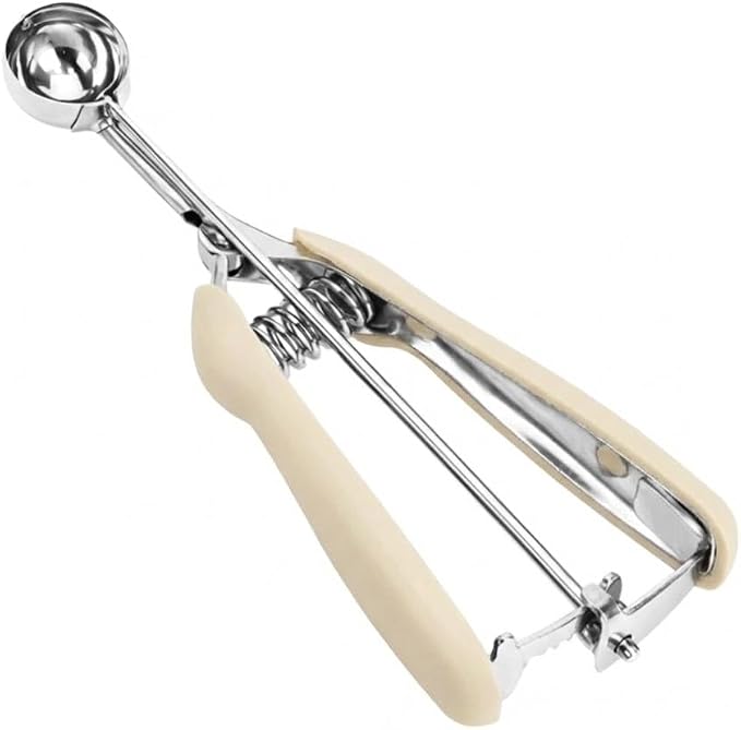 Extra Mini Cookie Scoop for Baking, 1 tsp / 5 ml Cookie Scooper, 18/8 Stainless Steel Cookie Scooper for Baking, Cookie Dough Scoop with Non-slip Grip (White)