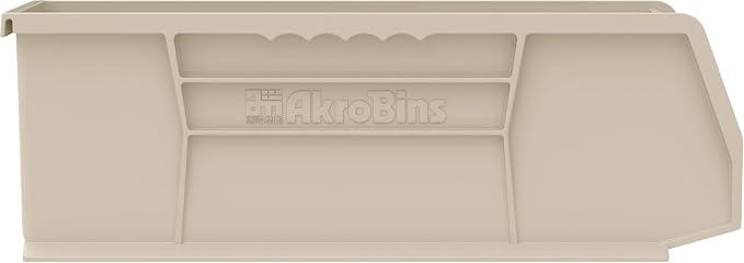 Akro-Mils 30234 AkroBins Plastic Storage Bins, Space-Saving Stackable Bins for Garage, Pantry, Craft Organization, 15" x 5" x 5", Stone, 12-Pack