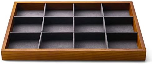 Oirlv Solid Wood Jewelry Tray,Jewelry Drawer Organizer,12 Grid(Grey) | Stackable Design,for Jewelry Necklaces Bracelets and Watches,Organizing and Presentinge Legantly on Dressers&in Dresser