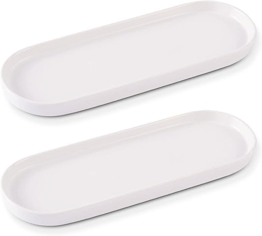 Ceramic Sink Tray, Suit for Bathroom Counter, Bathtub, Cosmetics Dish, Candle, Perfume Shampoo Liquid Soap Tray Simple Style Design Suit for Bathroom and Kitchen (2pcs White)