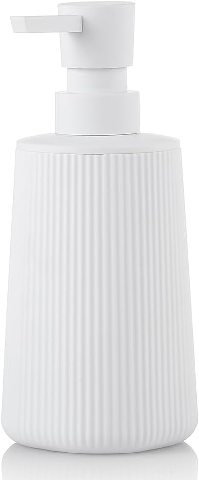 Small Soap Dispenser for Bathroom and Kitchen, Modern Farmhouse Striped Style Plastic Hand Soap Dish Soap Dispenser with Pump Matte White | Modern Farmhouse Striped Style Plastic Hand Soap Dish Soap Dispenser with Pump