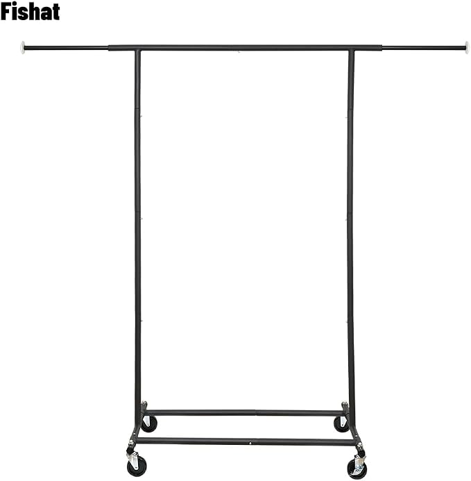 Fishat 59" H Simple Portable Standard Black Rolling Clothes Garment Rack | Metal Freestanding Hanging Organizer, Mobile Lockable Wheels, Portable Freestanding, for Storage, Drying, Bedroom