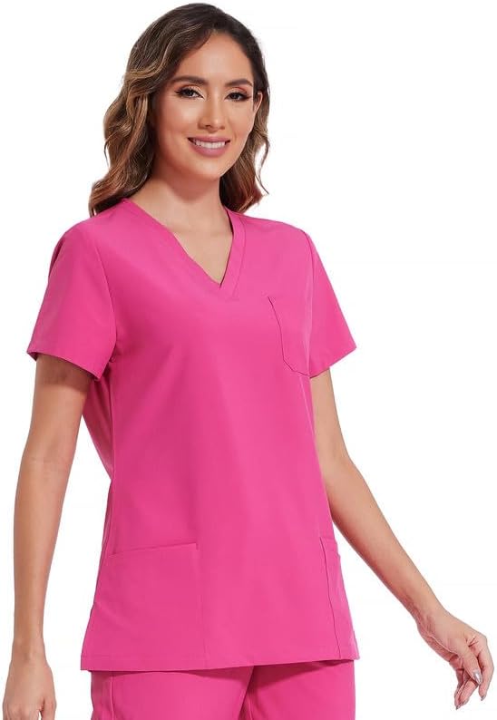 Scrubs Tops for Woman - Soft Stretch, V-Neck Tops | 3 Pockets, Side Split Design, Short Sleeve, Breathable & Lightweight Nursing Shirt, Easy-Care Fabric for All-Day Comfort