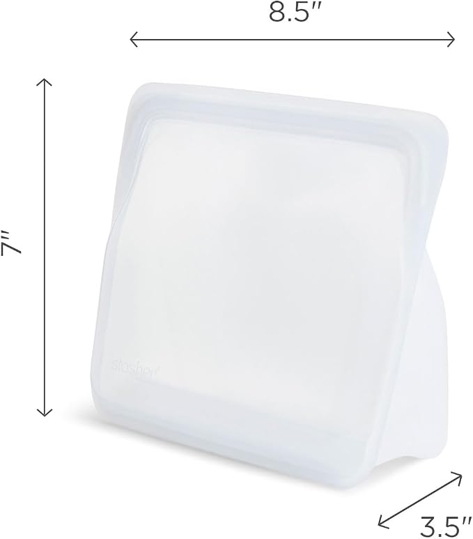 Stasher Silicone Reusable Food Storage Bag, Stand-Up Mid Silicone Bag, Meal Prep, Reusable Freezer Bag, Microwave, Dishwasher, Oven Safe, Sous Vide, Eco Friendly, Food Storage Bag, 56 oz, Clear