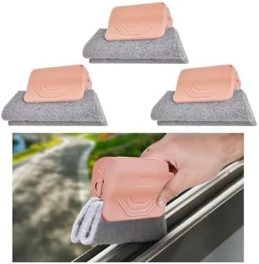 3PCS Car Magic Window Track Cleaner, Vehicle Window Groove Cleaning Brush Tools Set with Handheld, Automotive Air Conditioner Vents Narrow Gaps Clean Brush, Universal Fit (Pink)