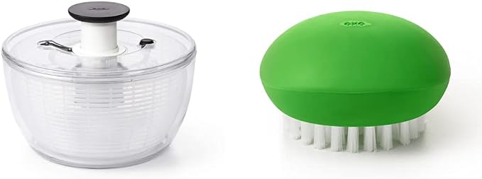 OXO Good Grips Large Salad Spinner - 6.22 Qt. & Good Grips Vegetable Brush Black& Green