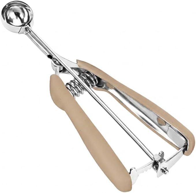 Cookie Scoop, Extra Small Cookie Scoop for Baking, 1 tsp / 5 ml Cookie Scooper, 18/8 Stainless Steel Cookie Scooper for Baking, Cookie Dough Scoop with Non-slip Grip (Brown)
