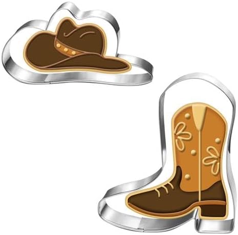 LUBTOSMN Cowboy Cowgirl Cookie Cutter Set-2 Piece-Cowboy Cowgirl Boot and Hat-Diswasher Safe-Cookie Cutters Shapes for Baby Shower Birthday Baking