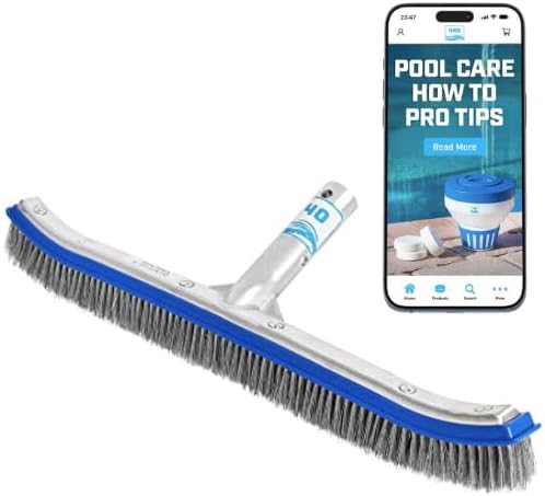 40 Heavy Duty Pool Brush - 18-inch Extra-Wide Metal Brush Head with Stainless Steel Wire Bristles & Curved Edges for Cleaning Pool Tiles, Walls, Floor, Steps - No use in Vinyl Liner-Fiberglass Pool
