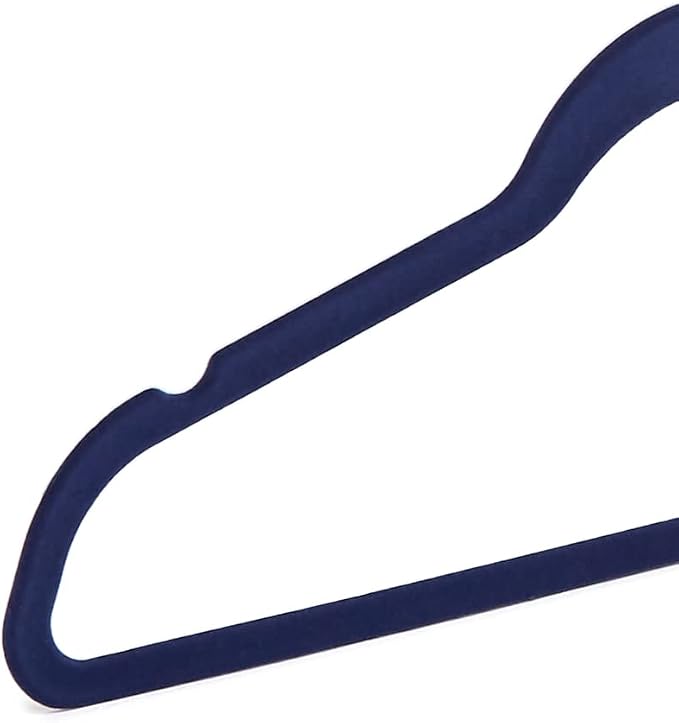 Amazon Basics Slim Velvet Non-Slip Space Saving Suit Clothes Hangers for Closet Organization, Navy Blue/Silver, 50-Pack