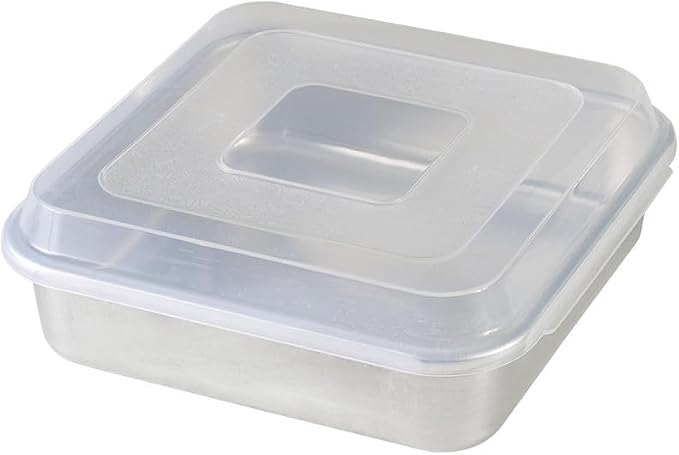 Nordic Ware Natural Aluminum Commercial Square Cake Pan with Lid, Exterior 9.88 x 9.88 Inches