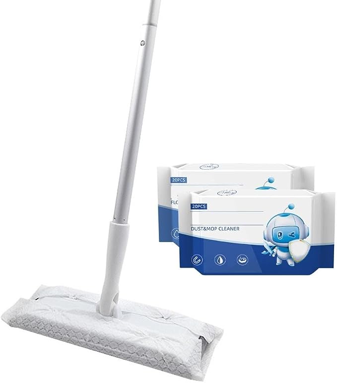 2-in-1 Wet and Dry Flat Mop for Cleaning Starter Kit with Washable Pads for Hardwood Floor and for Tile, Lightweight Design with Retractable Handle and Portable Detachable Parts(B)