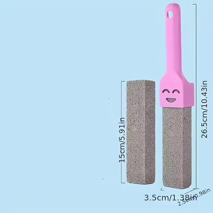Pumice Stone Scrubber with Handle, 3 Pack, Pink, 26.5 cm | Toilet Bowl Cleaner, Bathroom Tiles & Sink, Smiley Face Handle, Replaceable Stone Head, Hanging Loop Design