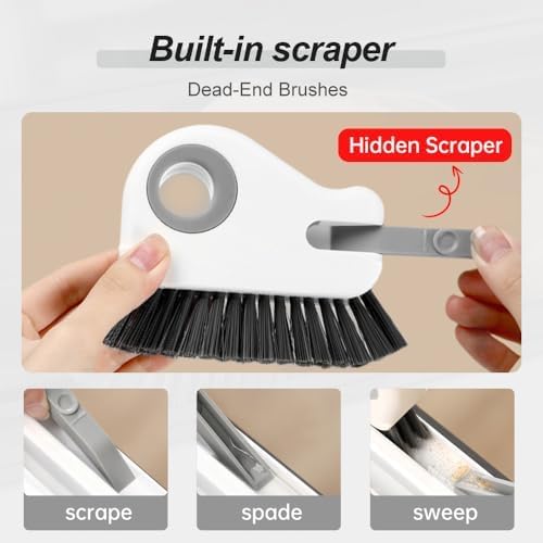 2 in 1 Groove Cleaning Brush Window Track Cleaning Tools, 2025 New Hard Bristle Crevice Cleaning Brush with Hidden Scraperfor Sliding Door Track, Window Sill, Shutter Door(Grey,2pcs)
