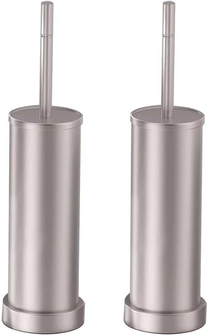 2 Pack Brushed Nickel Toilet Brush with Holder, 304 Stainless Steel Toilet Bowl Brush, Anti-Splash Design, Detachable Inner Tube for Bathroom RV