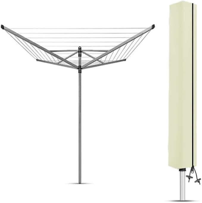 Rotary Airer Cover, Clothes Washing Line 420D Oxford Waterproof Windproof UV-Resistant & Non-Slip Lining Dryer Umbrella Parasol Protective Zips, for Garden All Rotaries (Beige,168 * 16 * 16cm)