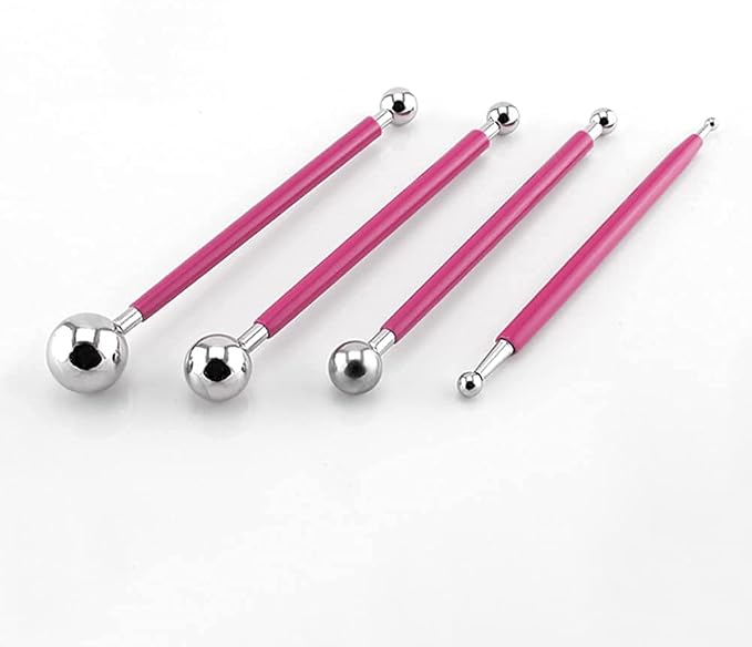 4 x Fondant Cake Decorating Clay Flower Sugarcraft Ball Model DIY Tool 8 Sizes boxs (Pink)