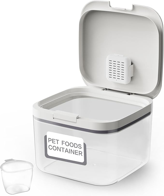 LivLab Mker Airtight Dog Food Storage Container 5 lbs - Pet Food Containers with Lids, Keeps Dry, Flour & Rice Storage Bin with Measuring Cup, Dog Treat & Cat Food Holder (6 lbs) White