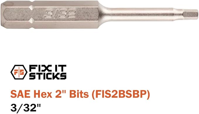 Fix It Sticks 2-Inch 6Pcs Gunsmith Bit Set Compatible with 1/4" Drivers | Multi-Purpose Durable Nickel Finished Screwdriver Pack, Holder Included, SAE Hex, FIS2BSBP