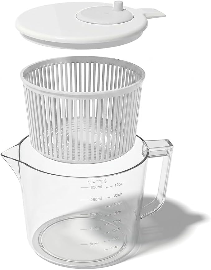 Cooler Kitchen Small Salad Spinner — Mini Lettuce Spinner and Dryer with Measuring Cup Bowl — Compact Veggie & Fruit Washer, Salad Dryer Spinner — Dishwasher Safe, BPA-Free
