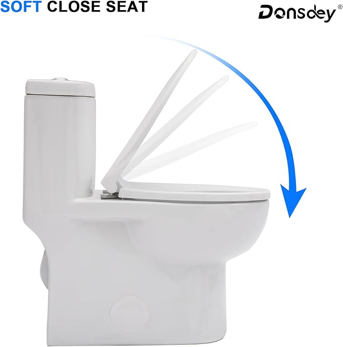 One Piece Toilet 12'' Rough Inch - White Ceramic Compact Toilets with 15.9" Soft Close Chair Seat 1.1/1.6 GPF Water Saving Dual Flush High Efficiency Easy to Clean 14.3''x26.3''x28.6''