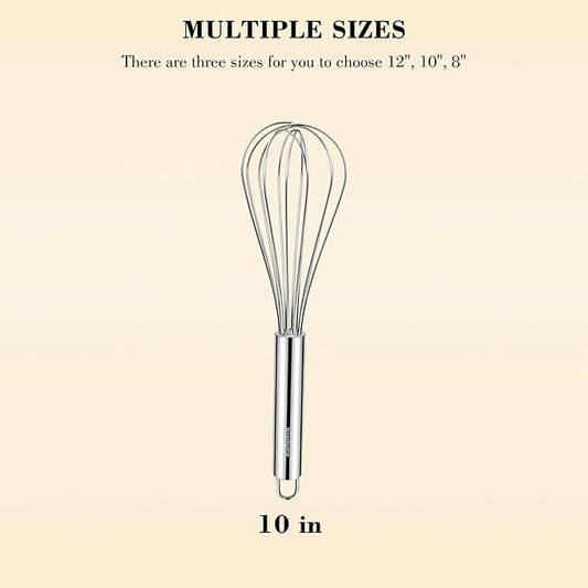 NileHome Stainless Steel Whisk 10" Kitchen Whisk Wisking Tool Kitchen Wisk Wire Whisks for Cooking, Whisking, Blending, Beating, Stirring