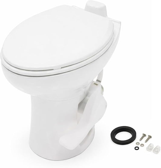 SEAFLO Porcelain RV Toilet with Elongated Bowl, 19” Residential Height, Gravity Flush, Foot Pedal Flush, Soft Close Seat, Easy Install, Camper Toilet, 4-Year Warranty, SFRTCH-02-01