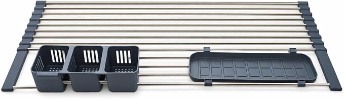 Expandable 304 Stainless Steel Roll Up Dish Drying Rack Over the Sink, Foldable Kichen Sink Drainer, Heat Resistant Space Saving Design