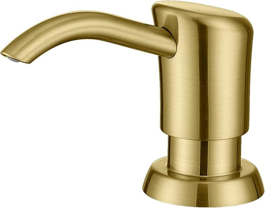 Built in Sink Soap Dispenser or Lotion Dispenser for Kitchen Sink, Brushed Gold ABS Pump Head, with 17 Ounce Large PET Soap Bottle