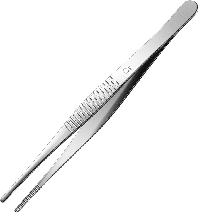 Aniso long tweezers with precision serrated kitchen tweezers tongs for barbecue and hand-made stainless steel cooking tweezers（6 inches）